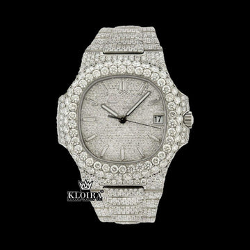 White Dial Bust Down Patek Philippe Inspired Diamond Watch Front View