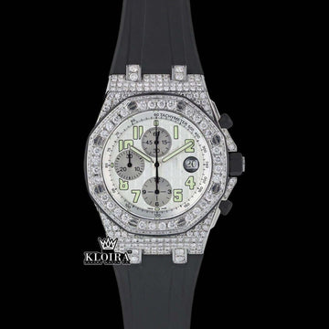 White Dial Standard Numerals Chronograph Semi Iced Moissanite Diamond Watch Front View