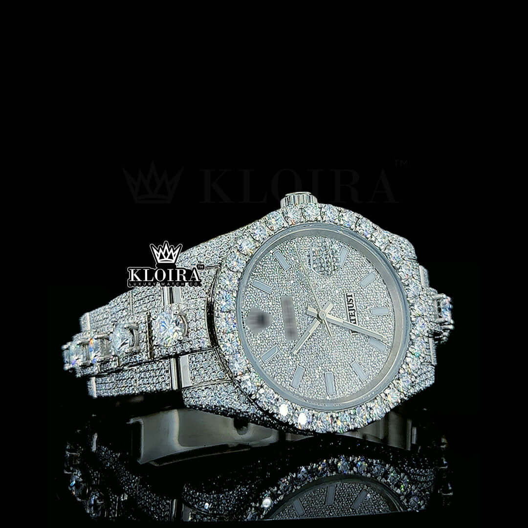 White Iced Out Datejust Rolex Diamond Watch luxury timepiece front view