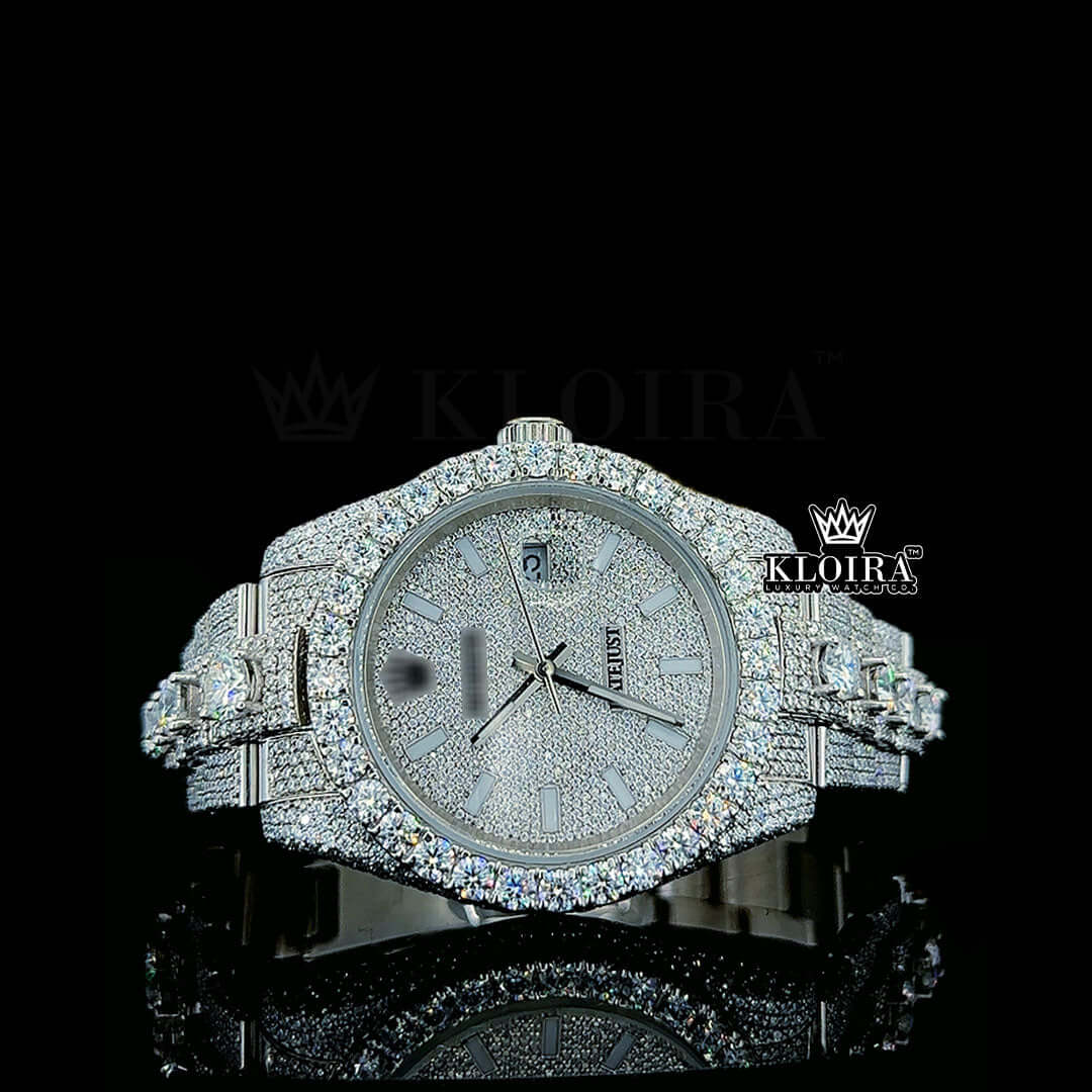 White Iced Out Datejust Rolex Diamond Watch luxury timepiece front view