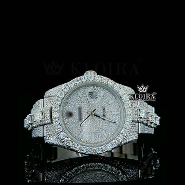 White Iced Out Datejust Rolex Diamond Watch luxury timepiece front view