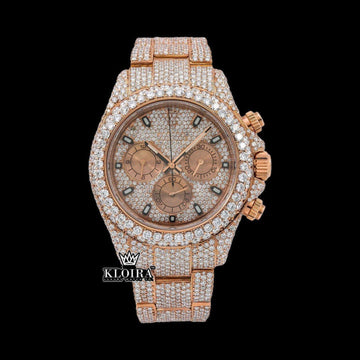 White Stick Markers Cosmograph Dial Rose Gold Moissanite Diamond Watch Front View