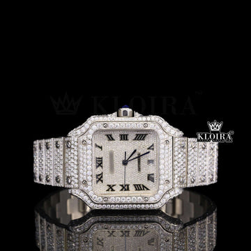 Front view of Cartier Moissanite Watch fully iced out