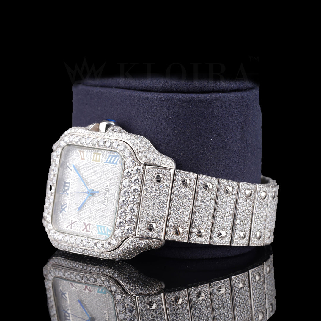 Front View Of Cartier Watch Bust Down Moissanite