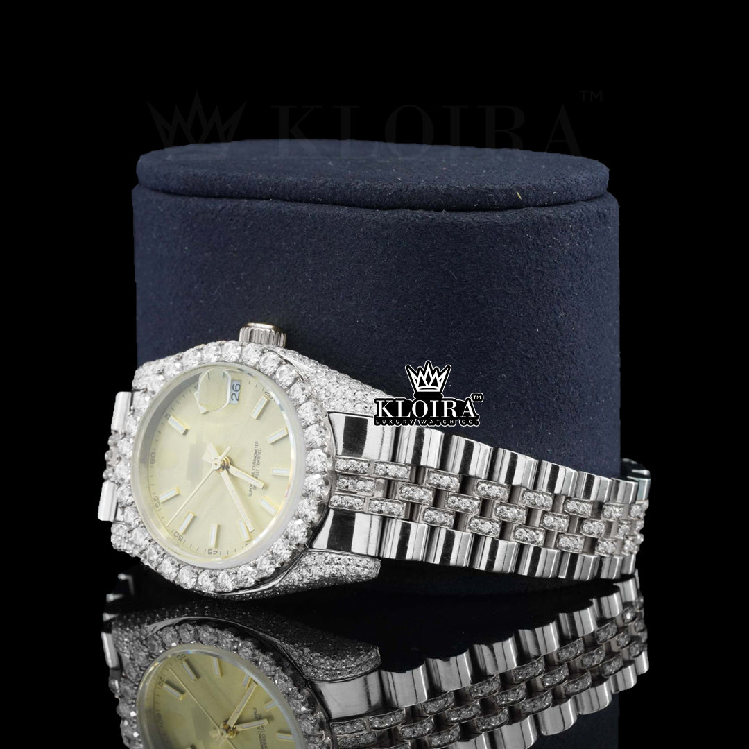 highlighting Moissanite Diamond Watch 14K Gold VVS 12 Carat 42mm Front
