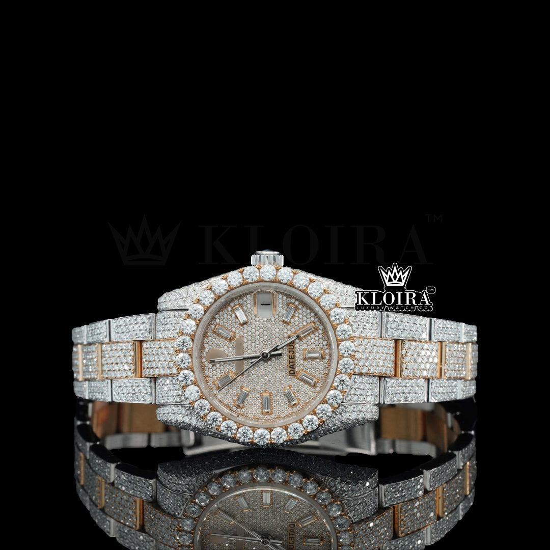 highlighting Moissanite Diamond Watch 14K Gold VVS 22 Carat 42mm Front