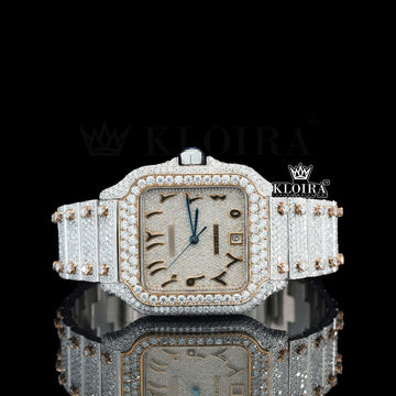 Front View Of Moissanite Cartier Watch Arabic