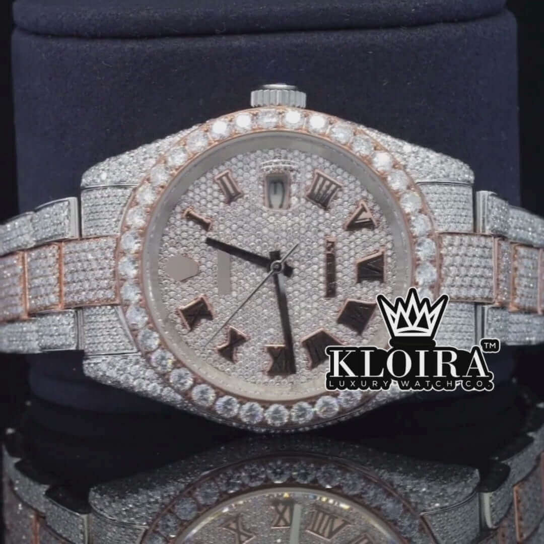 Metromosaic Moissanite Diamond Watch Rose Silver VVS 30 Carat 42mm Men