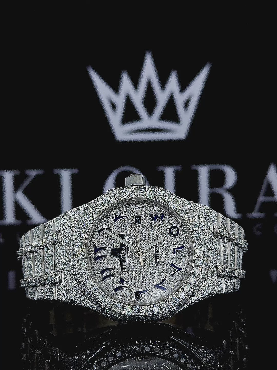 AP Iced Out Arabic Dial Natural Diamond Watch