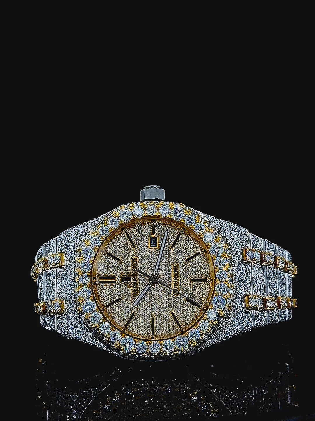 Imperial Glow Royal Oak Moissanite Diamond Watch 14K Gold VVS 29 Carat 36mm