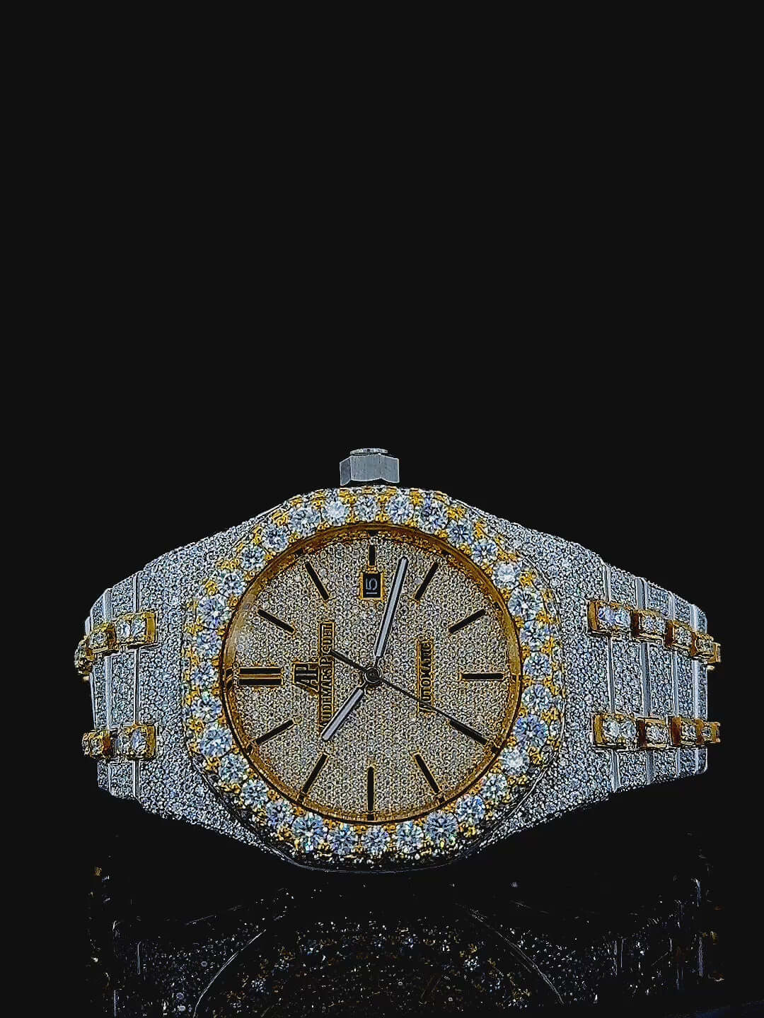 Imperial Glow Royal Oak Moissanite Diamond Watch 14K Gold VVS 29 Carat 36mm