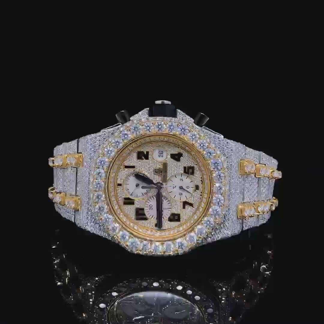 Goldion Moissanite Diamond Watch 14K Gold VVS 22 Carat 42mm
