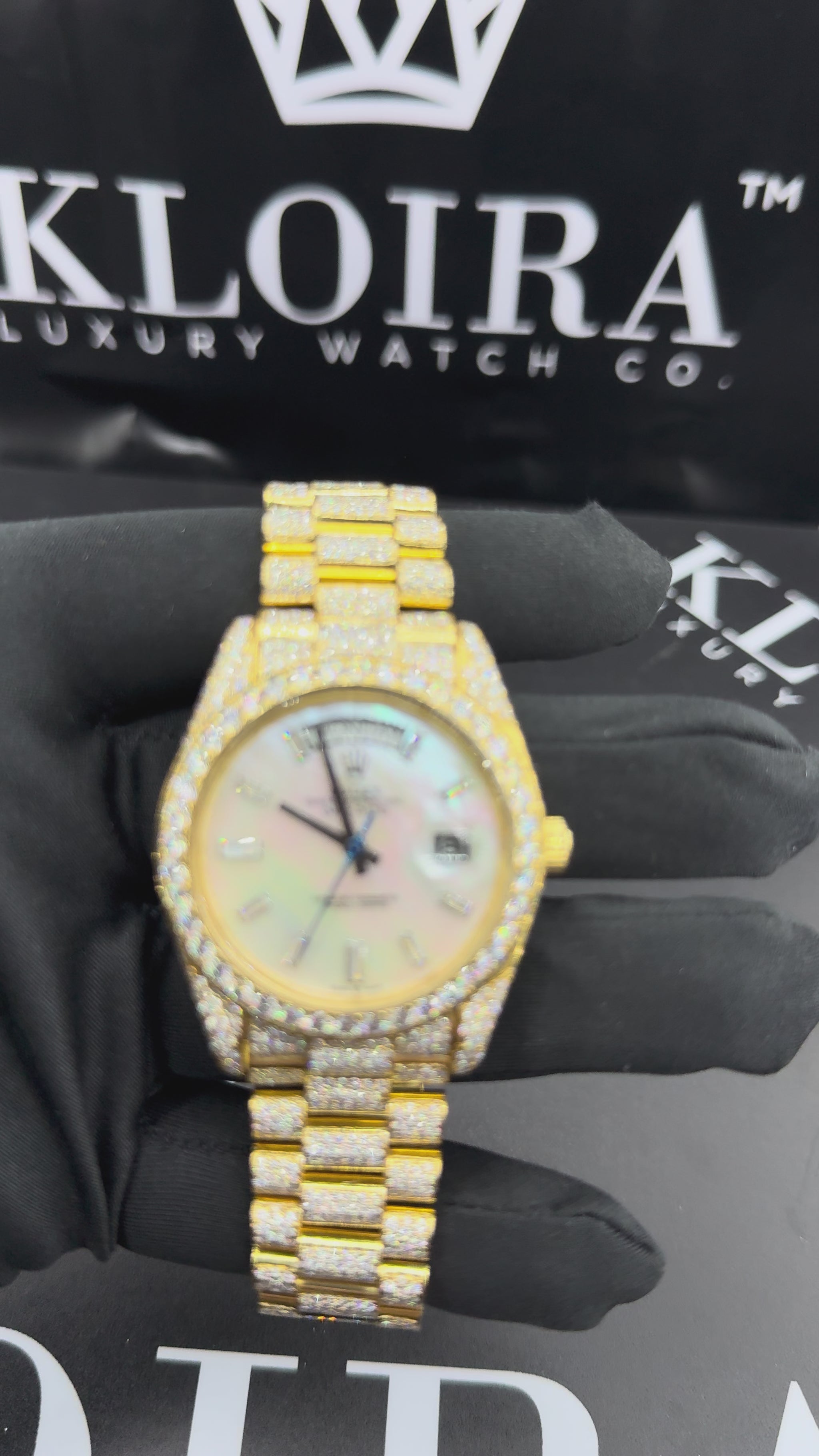 Rolex Day-Date Mother of Pearl Dial Moissanite Diamond Watch