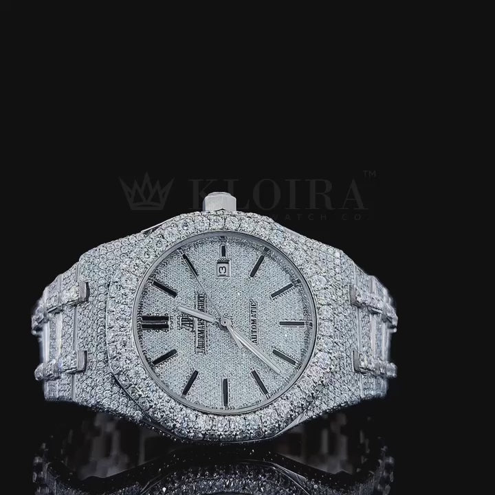 Audemars Piguet Royal Oak Women Silver 36mm Diamond Studded Swiss Made Black Numerals Watch