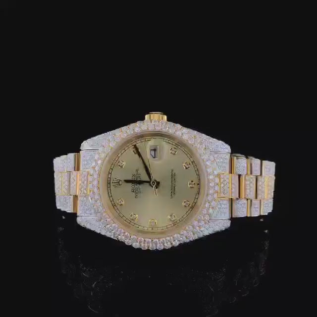 Gleaming Gold Moissanite Diamond Watch 14K Gold VVS 20 Carat 42mm
