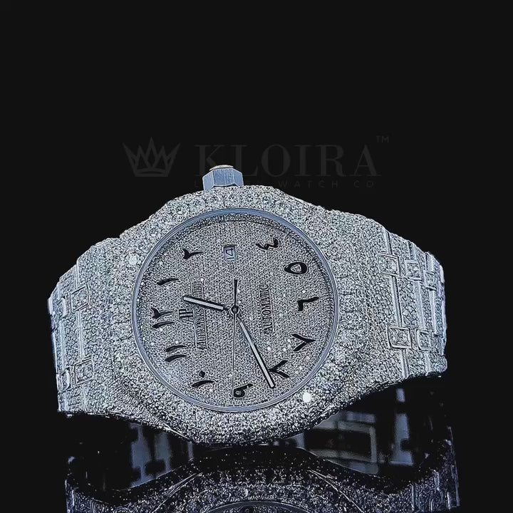 Audemars Piguet Royal Oak Silver 41mm Diamond Studded Swiss Made Black Arabic Numerals Watch