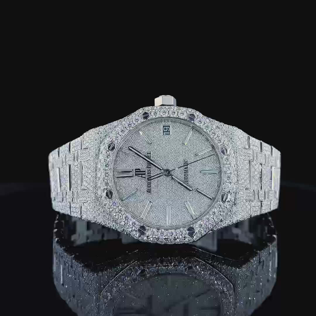 Black Stick Royal Oak Women Moissanite Diamond Watch 14K Gold VVS 29 Carat 36mm
