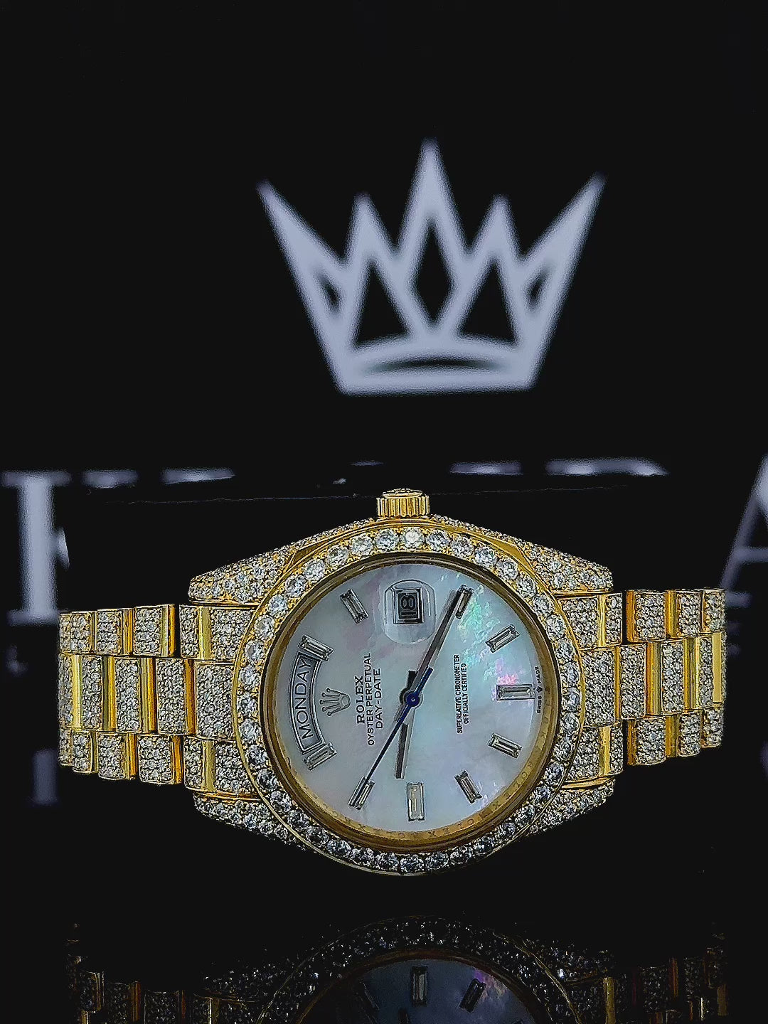 Rolex Day-Date Mother of Pearl Dial Moissanite Diamond Watch