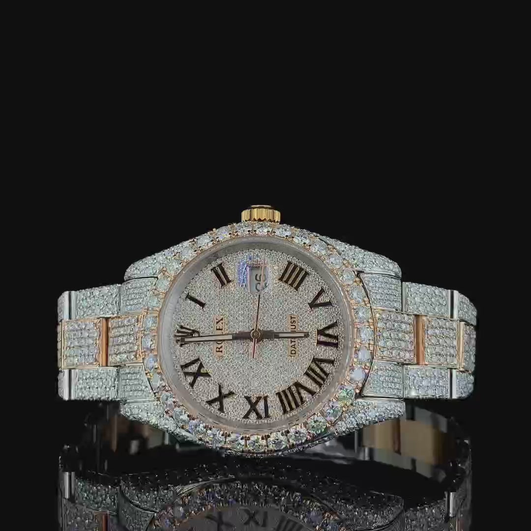 Rose Spark Moissanite Diamond Watch 14K Gold VVS 20 Carat 42mm