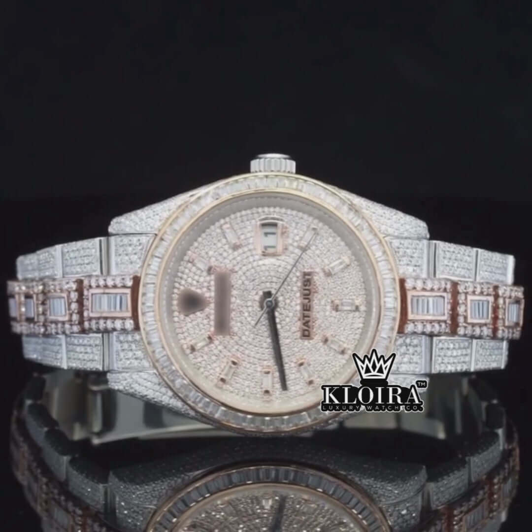 Opulence Moissanite Diamond Watch Rose 14K Gold VVS 26 Carat 42mm Men