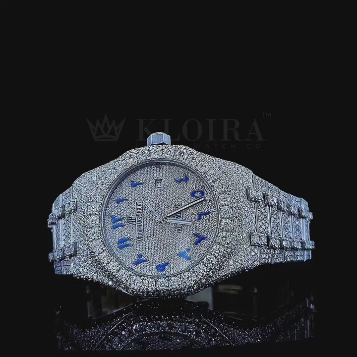 Audemars Piguet Royal Oak Silver 41mm Diamond Studded Swiss Made Blue Arabic Numerals Watch