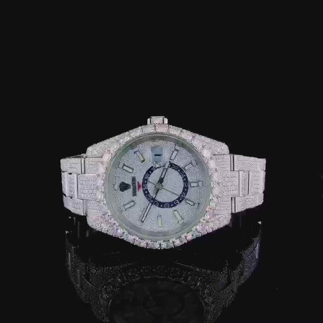Gold Orbit Navigator Chrono Moissanite Diamond Watch 14K Gold VVS 32 Carat 42mm
