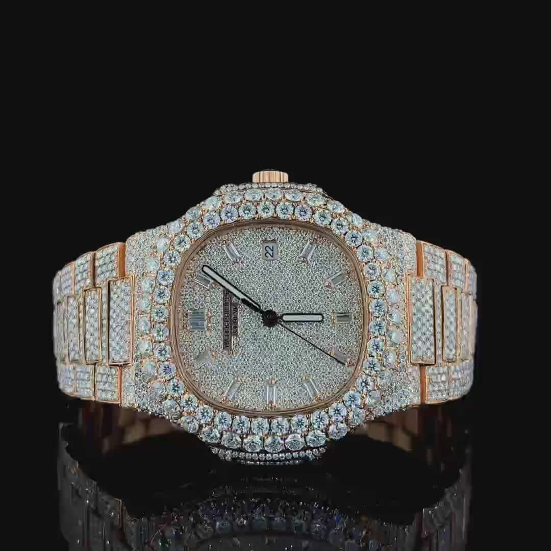 Lustre Craft Moissanite Diamond Watch 14K Gold VVS 24 Carat 42mm

