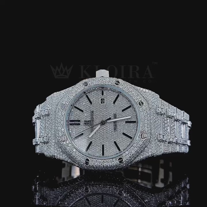 Audemars Piguet Royal Oak Silver 39mm Diamond Studded Swiss Made Black Stick Numerals Watch