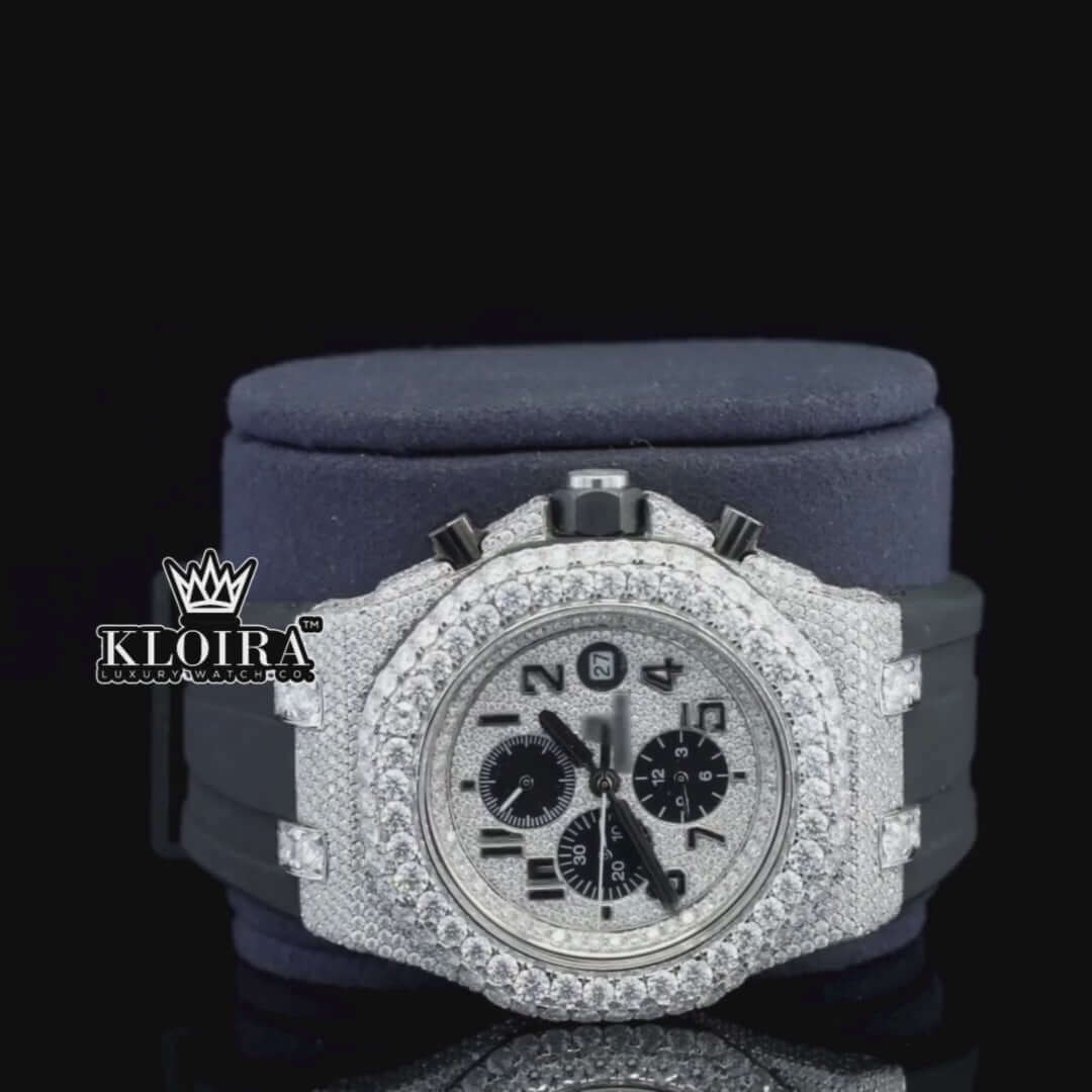 NightSparkle Moissanite Diamond Watch Silver VVS 14 Carat 42mm Men