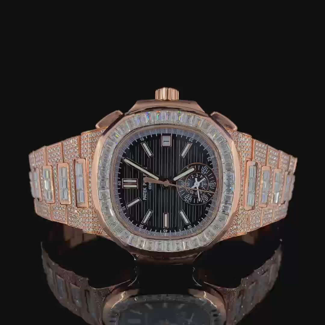 Baguette Luxe Moissanite Diamond Watch 14K Gold VVS 22 Carat 42mm
