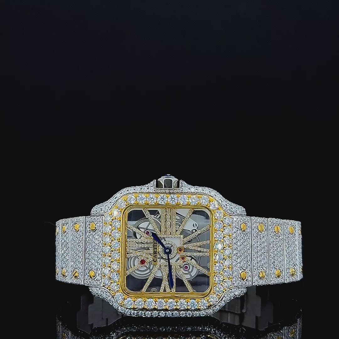 Skeleton Cartier Santos Eclipse Lab-Grown Diamond Watch 14K Gold VVS 24 Carat 42mm