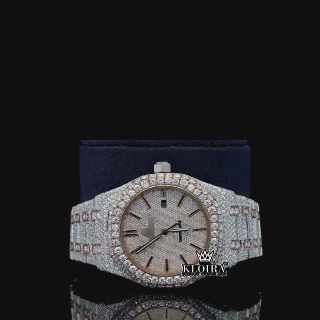 Mystique Moissanite Diamond Watch Rose 14K Gold VVS 20 Carat 42mm