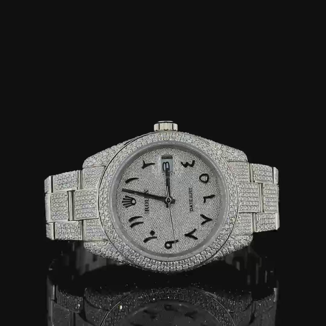 Rolex Men Celestia Crown Moissanite Diamond Watch 14K Gold VVS 22 Carat 42mm