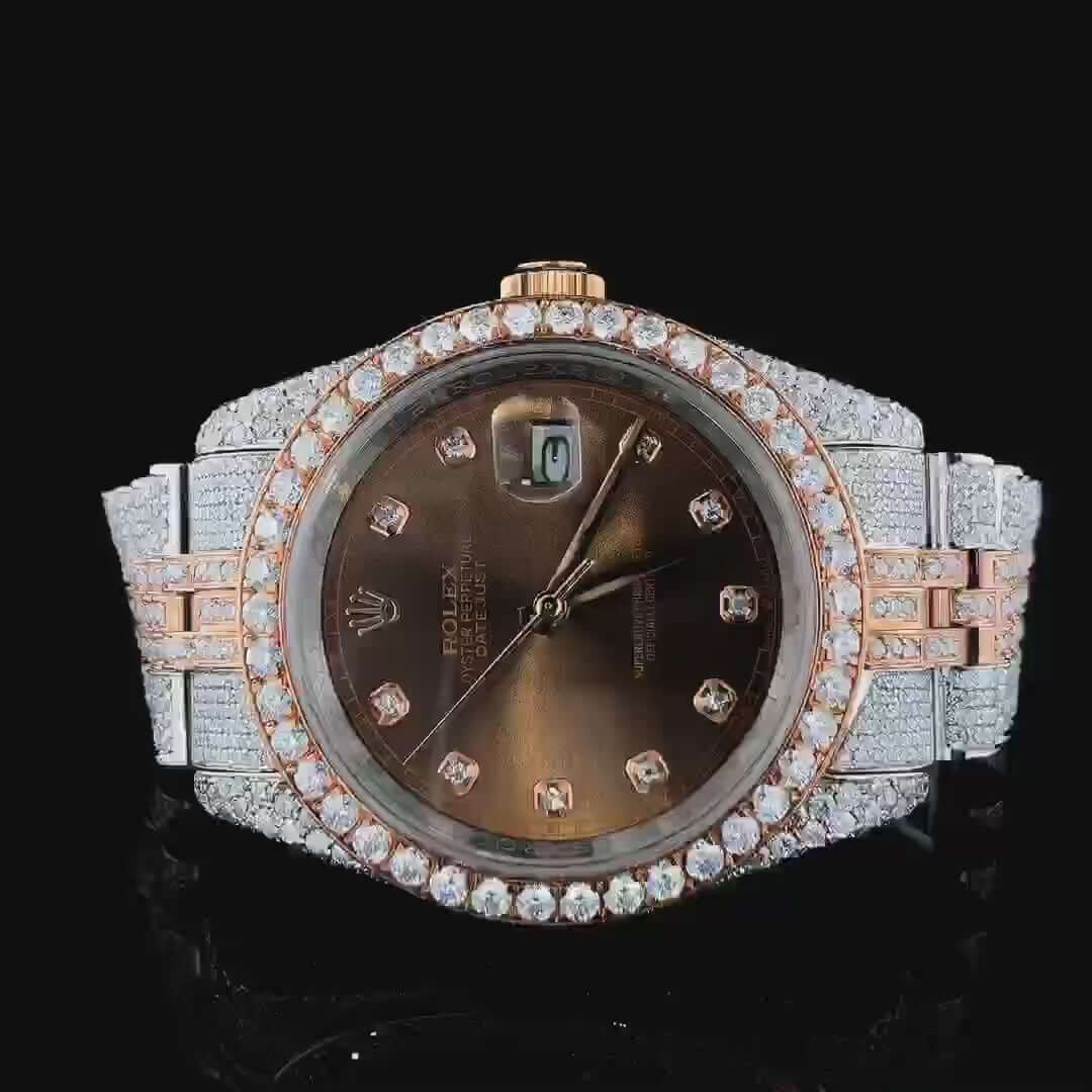 Chocolate Dream Moissanite Diamond Watch 14K Gold VVS 18 Carat 42mm