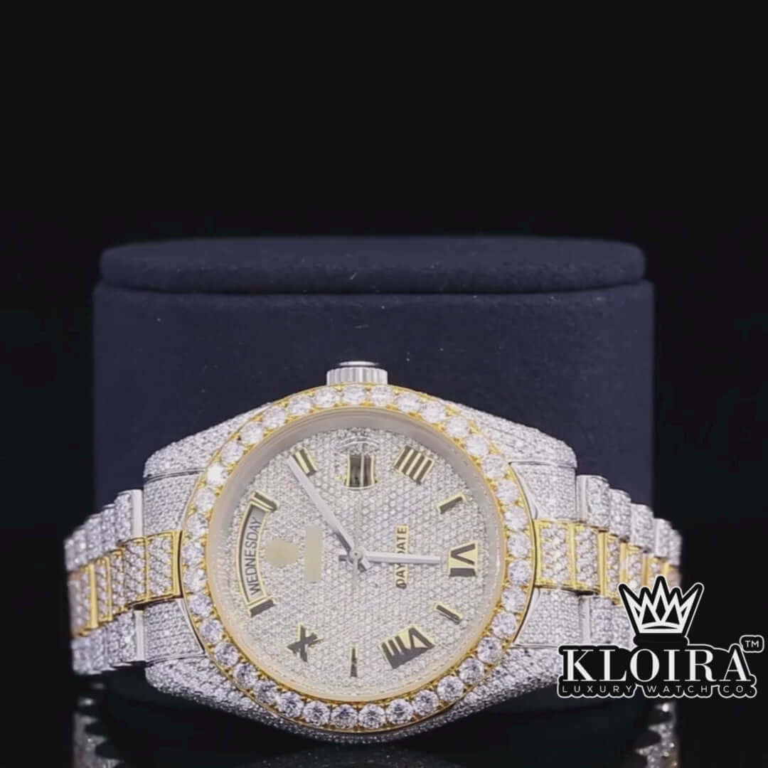 Solar Flare Women Natural Diamond Watch 14K Gold VVS 26 Carat 42mm 