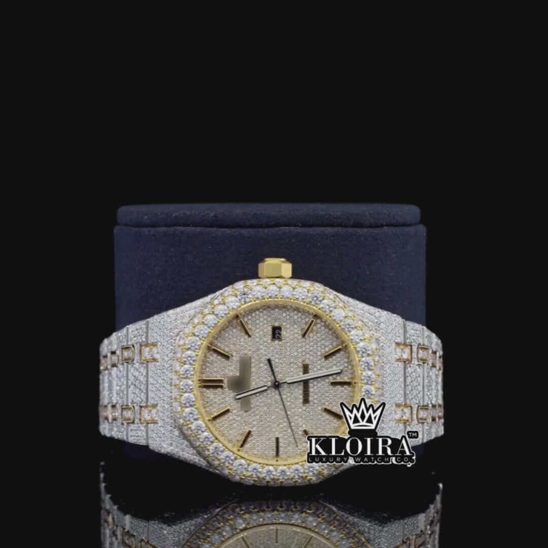 Sunburst Moissanite Diamond Watch Yellow Silver VVS 30 Carat 42mm Men