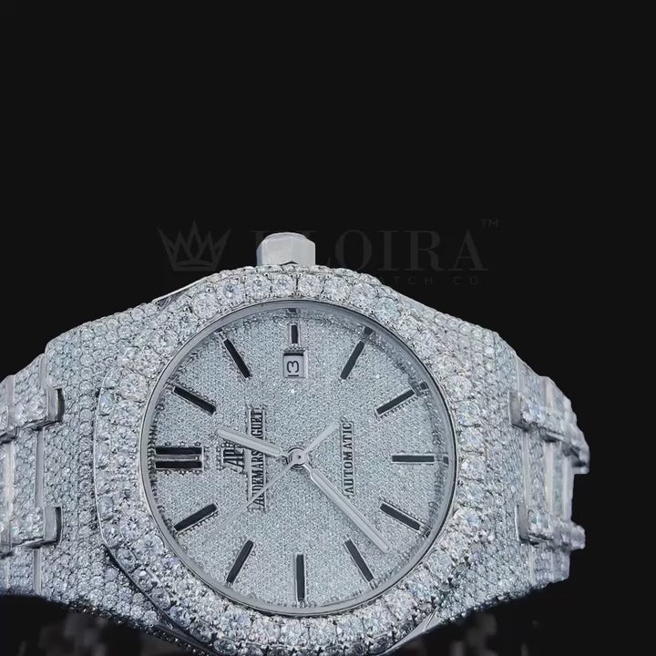 Audemars Piguet Royal Oak Women Silver 36mm Diamond Studded Swiss Made Black Numerals Watch