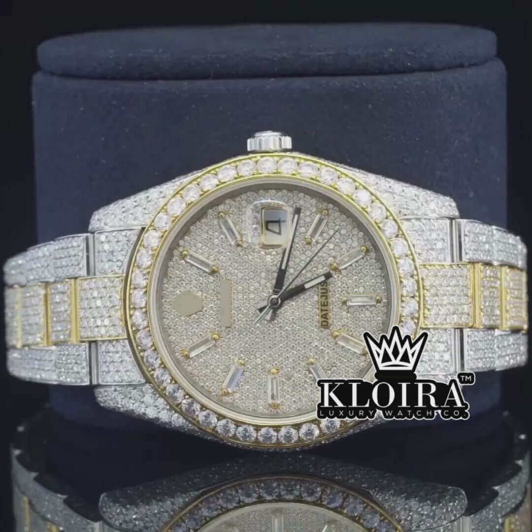 Moissanite Gold Watch 14K Gold VVS 28 Carat 42mm Video
