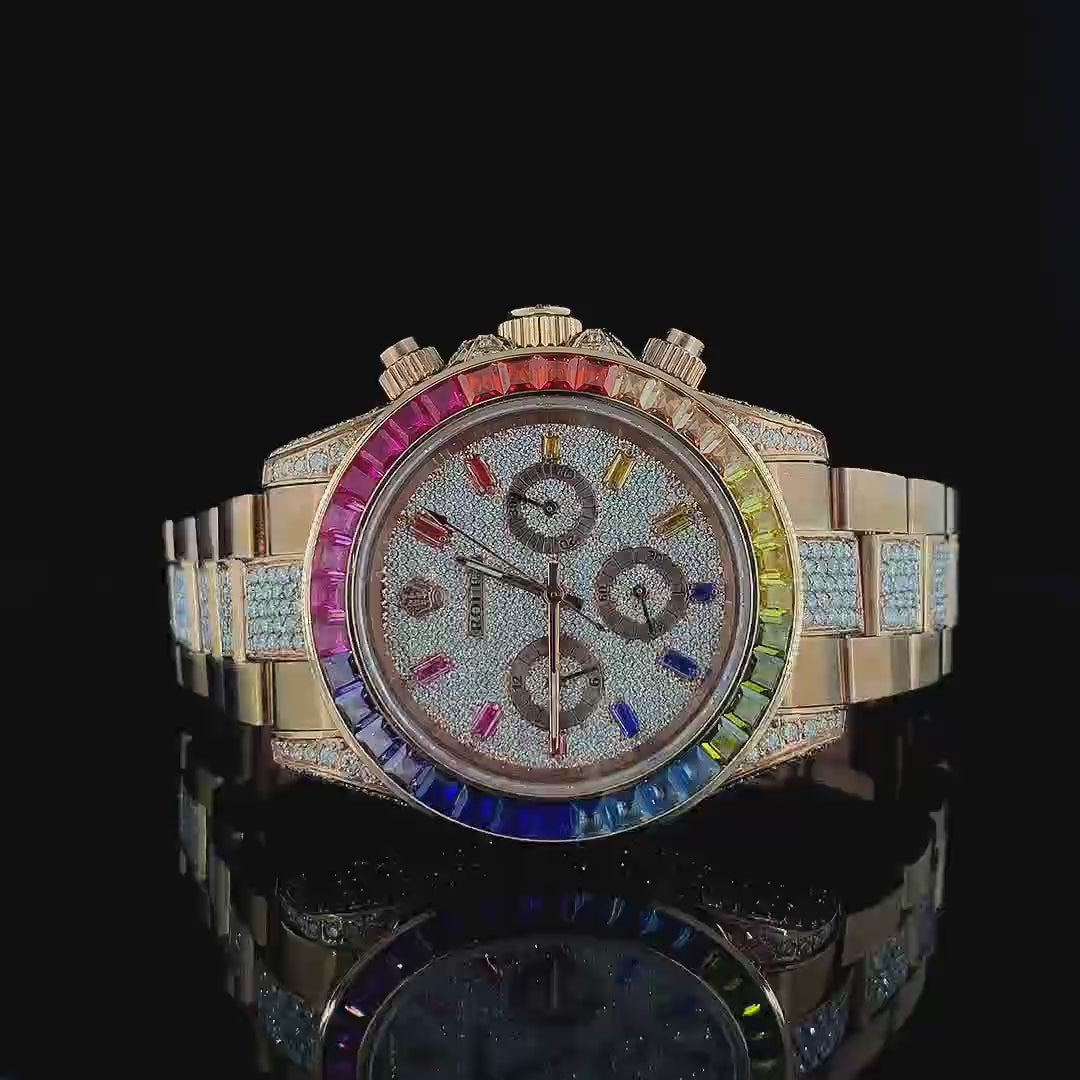 Spectrum Shimmer Moissanite Diamond Watch 14K Gold VVS 20 Carat 42mm