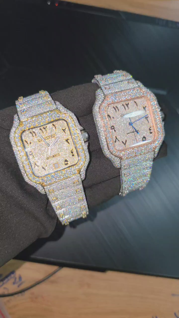 White Diamond Arabic Numeral Two-Tone Cartier Diamond Watch

