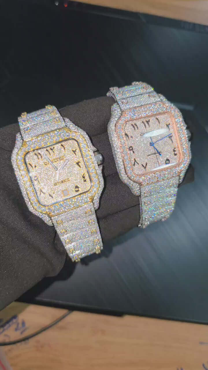 White Diamond Arabic Numeral Two-Tone Cartier Diamond Watch

