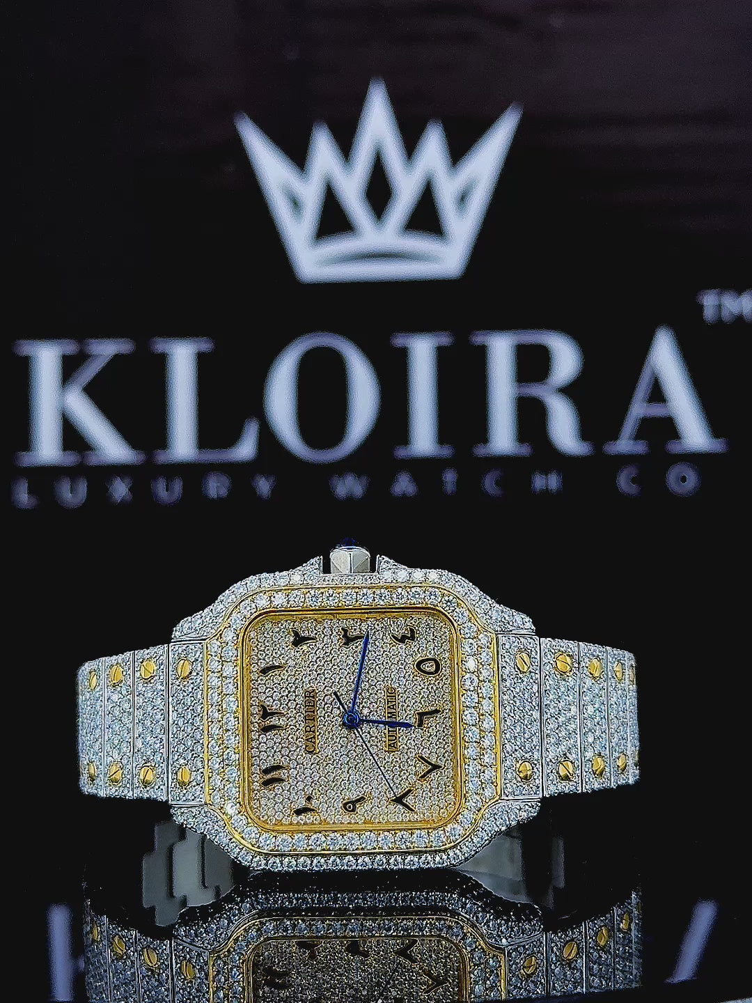 Moissanite Cartier Watch Arabic Full 360 View