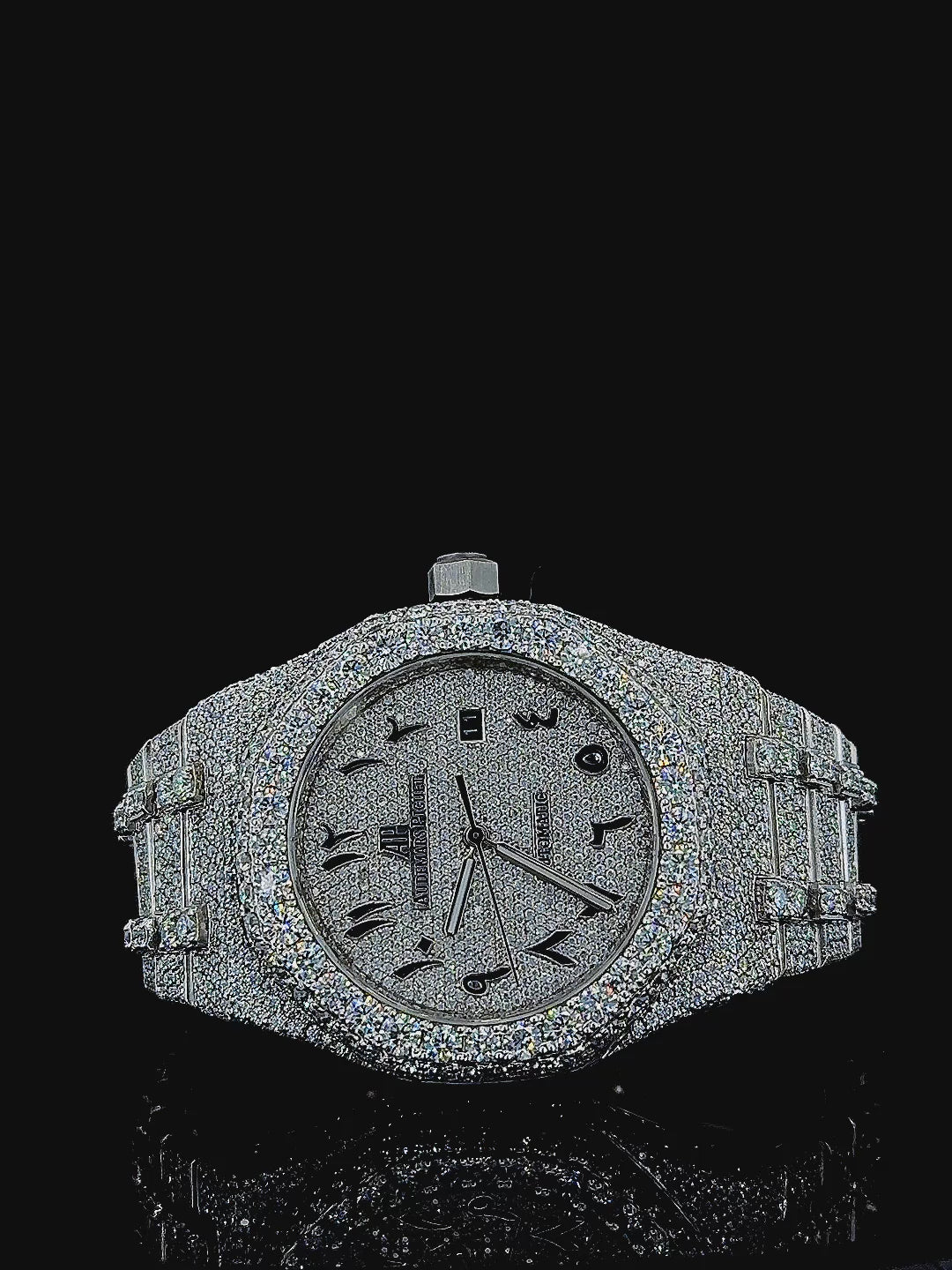 Lustrous Ice Moissanite Diamond Watch 14K Gold VVS 30 Carat 42mm