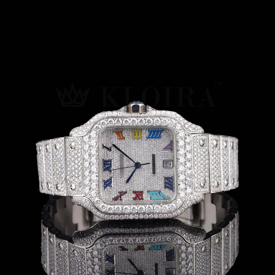 Front view of Cartier Watch Bust Down Moissanite, highlighting its design