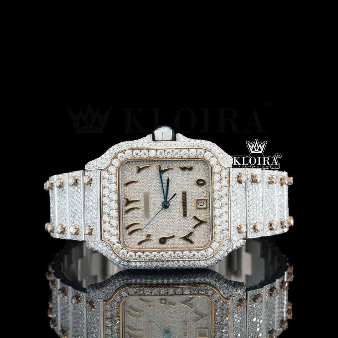 Front View Of Moissanite Cartier Watch Arabic