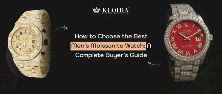 Men moissanite watches in gold and silver with iced out design and red dial style