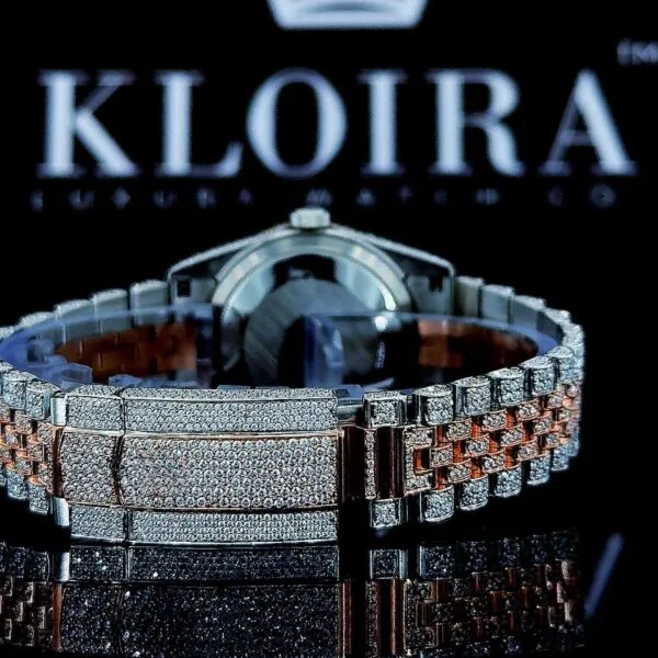 Two Tone Rose Gold Dial Fully Iced Out Roman Numerals Moissanite Watch Cashback View