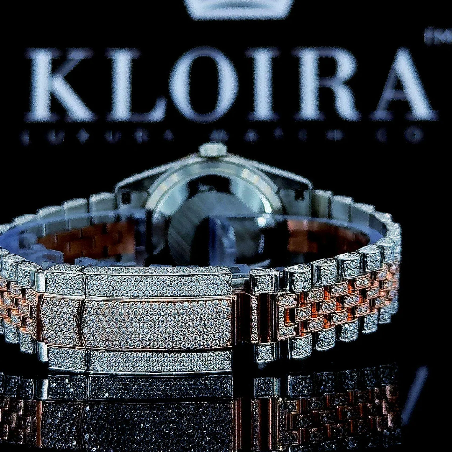 Two Tone Rose Gold Dial Fully Iced Out Roman Numerals Moissanite Watch Cashback View