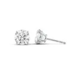 Moissanite Stud Earrings - Ctw Basket Stud Earrings Set With Round Lab Diamonds White Gold Front View
