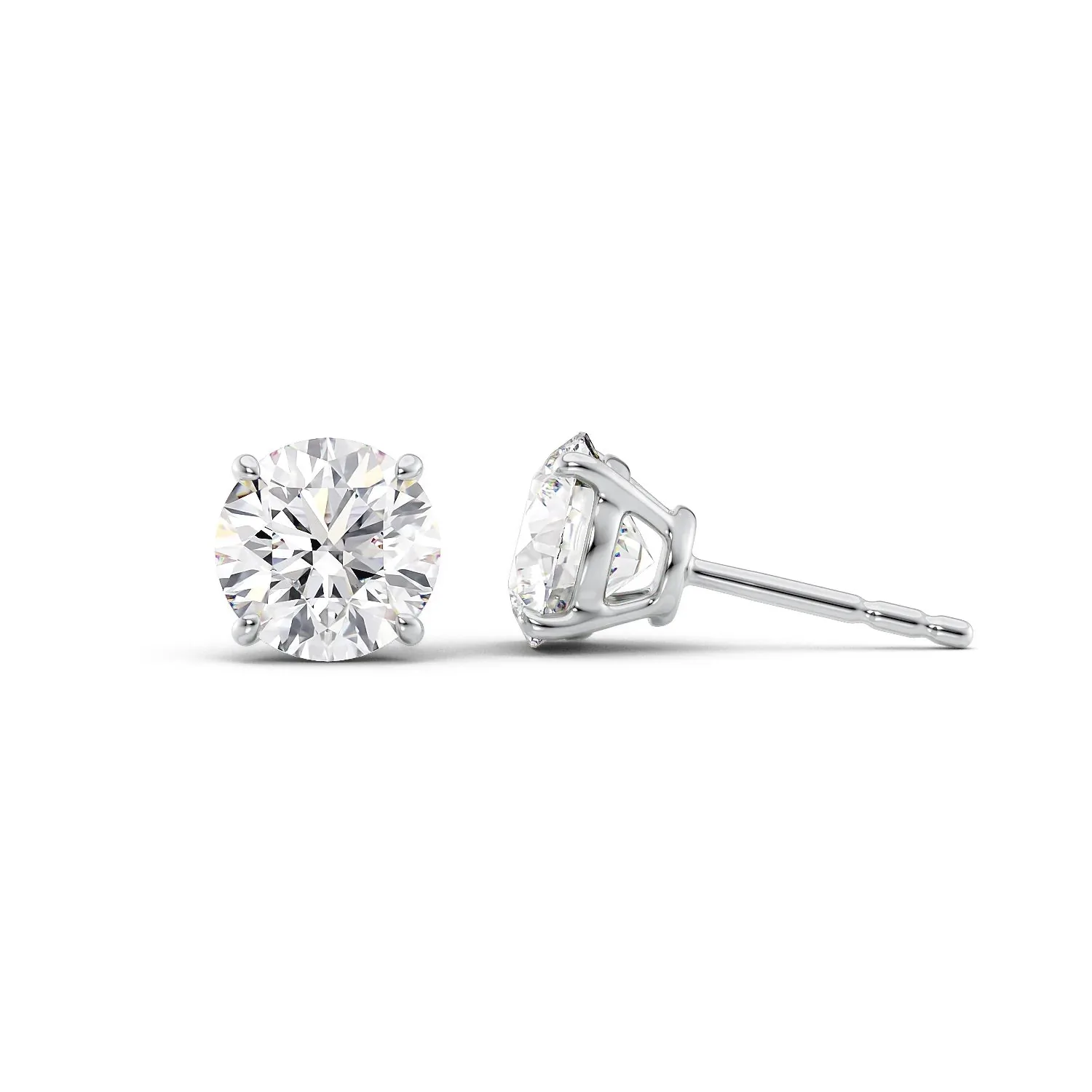 Moissanite Stud Earrings - Ctw Basket Stud Earrings Set With Round Lab Diamonds White Gold Front View